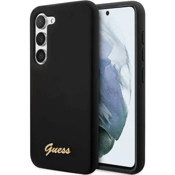 Guess Samsung Galaxy S23 vāciņš Silicone Vintage Gold Logo, melns