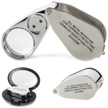 Salokāma kabatas lupa ar LED un UV gaismu, 40x25 mm