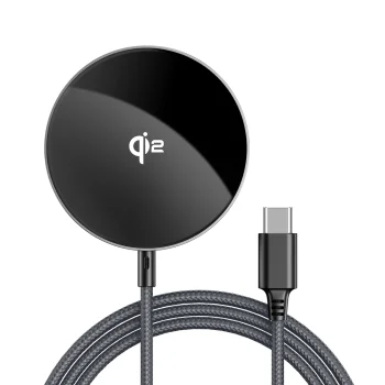 Bezvadu lādētājs Acefast E24 Qi2 MagSafe 15W ar 1.2 m USB-C kabeli, melns