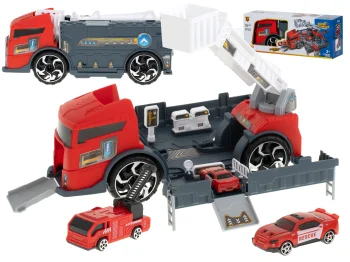 Ugunsdzēsēju kravas auto vedējs 2-in-1 ar 2 mašīnītēm, sarkans