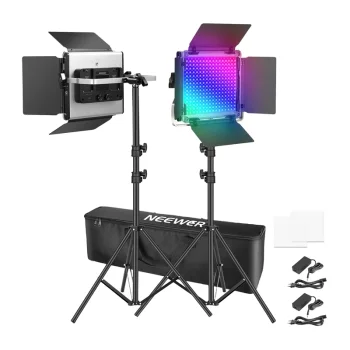 NEEWER x660 PRO II RGB LED studijas gaismu komplekts 2 gab. ar statīviem un somu