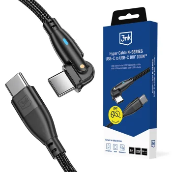 3mk Hyper Cable N-SERIES USB-C / USB-C kabelis 1m 100W 180° PD QC 3.0, melns