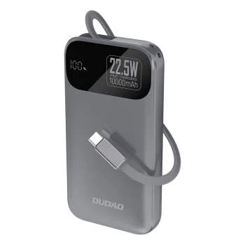 Dudao K31 ārējais akumulators 10000 mAh 22.5W ar iebūvētu USB-C kabeli, pelēks