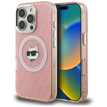 Karl Lagerfeld IML Choupette Head Logo MagSafe vāciņš iPhone 16 Pro, rozā