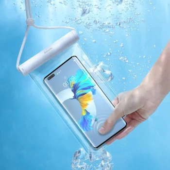 Baseus Waterproof Phone Bag Case Cover for Swimming Pool Beach 210 x 110mm, White | Universāls Ūdensnecaurlaidīgs...