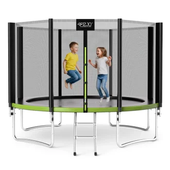 4FIZJO CLASSIC dārza batuts ar tīklu un kāpnēm 374 cm (12FT), zaļš/melns