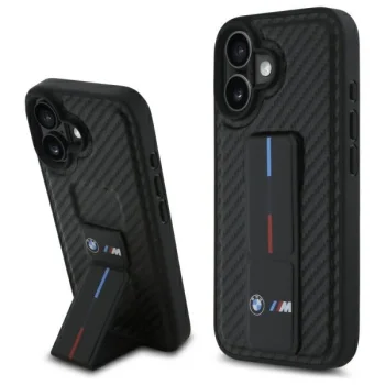 BMW M Grip Stand Smooth and Carbon vāciņš iPhone 16, melns