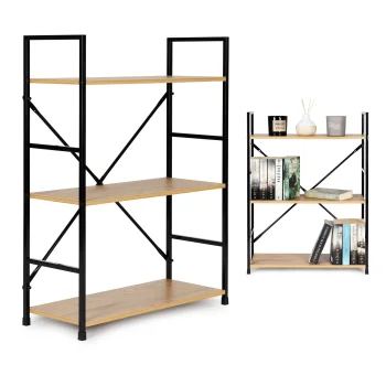Modernhome LOFT koka un metāla grāmatplaukts, 3 plaukti