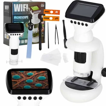 Digitālais elektroniskais mikroskops ar 2,4 collu LCD ekrānu, Wi-Fi un piederumiem