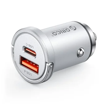 Orico MiniRing Pro 45W USB-A un USB-C auto lādētājs sudraba