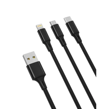 Universāls USB kabelis 3in1 XO NB173 USB uz Lightning, USB-C, microUSB, 1.2 m, 2.4A, melns