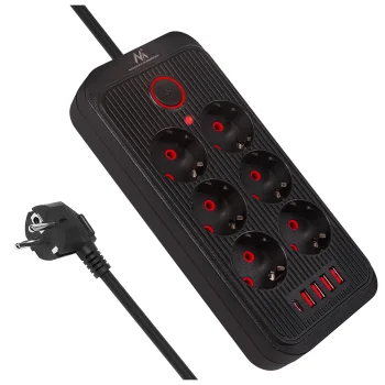 Maclean MCE391 B Pagarinātājs, 6 ligzdas, 4x USB-A, 1x USB-C, 2500W, 3m, Melns