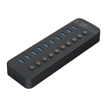 Orico CT2U3-10AB USB centrmezgls ar 10x USB-A 3.0 portiem un slēdžiem, melns
