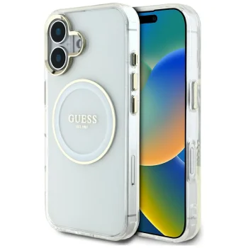 Guess IML Metal Colored Circle MagSafe vāciņš Apple iPhone 16, balts