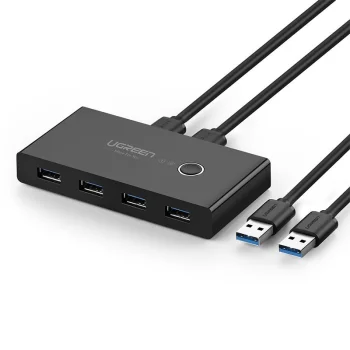 Ugreen US216 USB 3.2 Gen 1 komutators 2 datoriem, 4 porti, melns