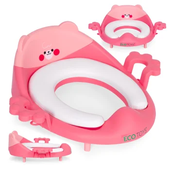ECOTOYS bērnu tualetes poda uzliktnis ar rokturiem un mīkstu spilvenu, rozā