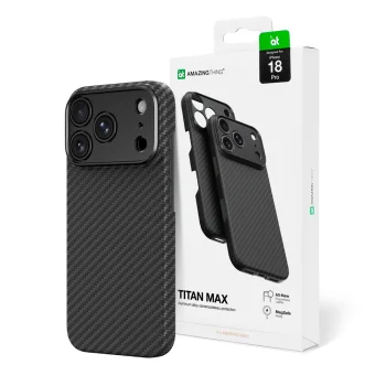 AmazingThing Titan Max Lens vāciņš iPhone 18 Pro ar kameras aizsargu, MagSafe, melns