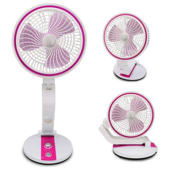 Bezvadu saliekams galda ventilators ar LED lampu, 5W, rozā