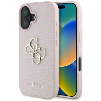 Guess Grained Big 4G Logo Small Classic Logo vāciņš iPhone 16, Rozā