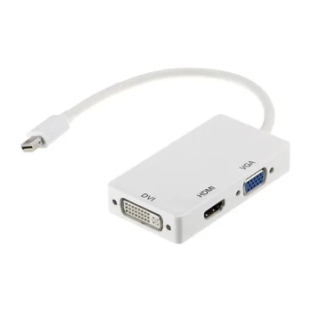 Adapteris Mini DisplayPort uz HDMI, DVI un VGA 3in1, balts