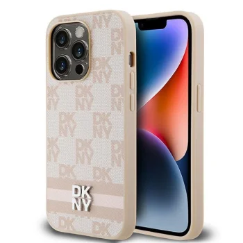 DKNY iPhone 14 Pro vāciņš Checkered Mono Pattern & Printed Stripes, rozā