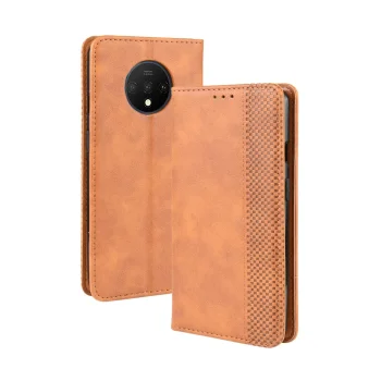 OnePlus 7T Vintage Style Magnetic Leather Wallet Protective Case Cover, Brown | Telefona Vāciņš Maciņš Apvalks...