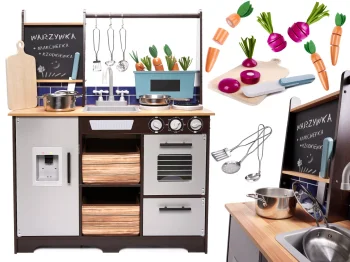 Bērnu Rotaļu Spēļu MDF Koka Virtuves Iekārta Komplekts ar Piederumiem LOFT, 96cm | Kids Toy Wooden Kitchen With...