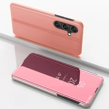 Samsung Galaxy S24 FE atverams vāciņš maciņš grāmatiņa Clear View Case, rozā
