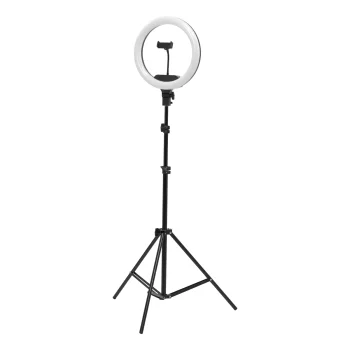 LED gredzenveida lampa 13" 36W ar statīvu un tālvadības pulti, melna