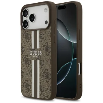 Guess 4G Printed Stripes MagSafe vāciņš iPhone 17 Pro Max, brūns