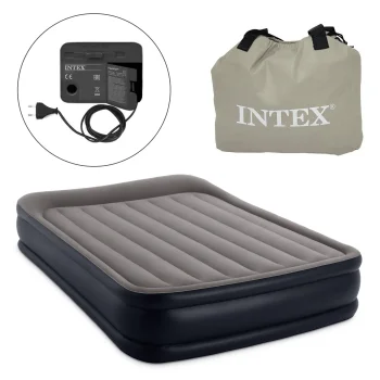 Intex 64136ND divvietīgs piepūšamais matracis ar elektrisko sūkni, 203x152x42 cm, zils/pelēks