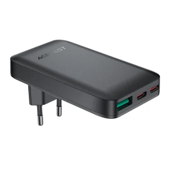 Acefast A100 65W GaN tīkla lādētājs (2x USB-C + USB-A) Ultra Slim, melns