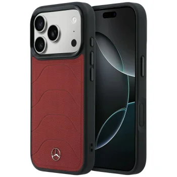 Mercedes-Benz Leather Mesh Bow Line iPhone 18 Pro Max / 17 Pro Max vāciņš ar MagSafe, bordo