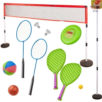 5-in-1 Bērnu sporta komplekts: Badmintons, basketbols, volejbols, teniss, frisbijs