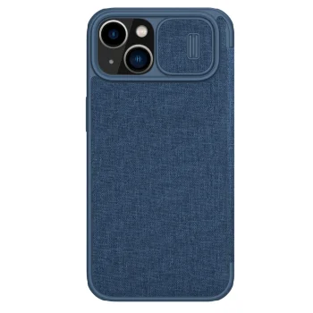 Atverams vāciņš Nillkin Qin Cloth Pro Case priekš iPhone 14 Plus ar kameras aizvaru, zils