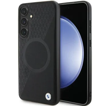 BMW Samsung Galaxy S24 vāciņš Leather Half Textured & Circle MagSafe, melns