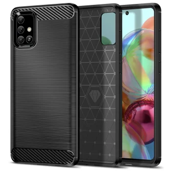 Samsung Galaxy A71 (SM-A715F) Carbon Fiber TPU Protective Case Cover, Black | Telefona Vāciņš Maciņš Apvalks...