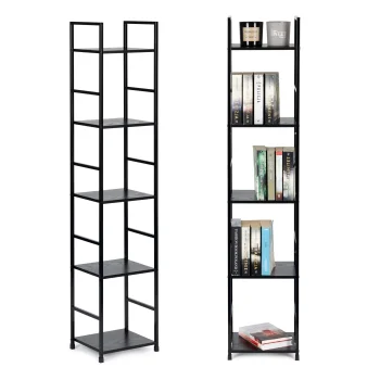 Modernhome koka plaukts ar metāla rāmi LOFT, 5 plaukti, melns