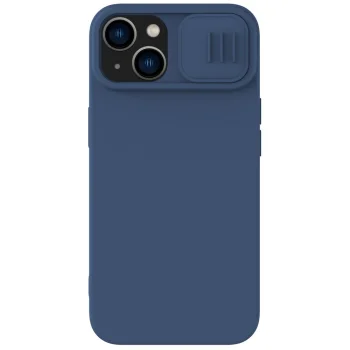 Nillkin CamShield Silky Silicone Case vāciņš iPhone 14 Plus ar MagSafe un kameras aizsargu, zils