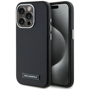 Karl Lagerfeld FW Metal Plate MagSafe vāciņš iPhone 15 Pro, Melns