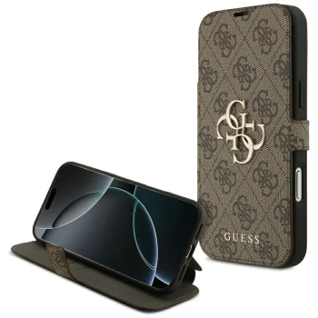 Guess Book 4G Metal Logo atverams vāciņš iPhone 18 Pro Max / 17 Pro Max, brūns