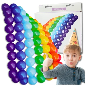 Lateksa balonu komplekts Amscan, 77 gab., 13 cm, ar lenti un uzlīmēm, varavīksnes krāsās
