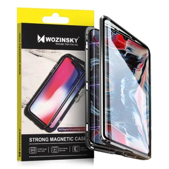 Wozinsky Full Magnetic vāciņš Samsung Galaxy A72 4G ar stiklu priekšpusē un aizmugurē, melns caurspīdīgs