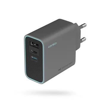 Cuktech CUKAD653EUGR 65W GaN tīkla lādētājs, 2 x USB-C, 1 x USB-A, pelēks
