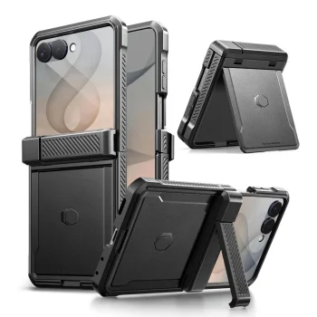 Tech-Protect Kevlar Pro vāciņš Samsung Galaxy Z Flip 8 ar eņģes aizsargu un statīviem, melns