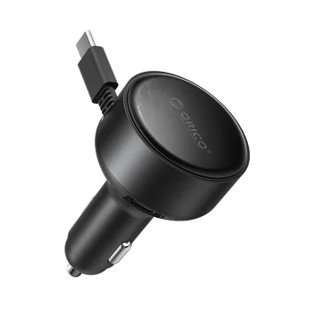 Auto lādētājs Orico FC-60-2C 60W ar ievelkamu USB-C kabeli 65 cm, melns