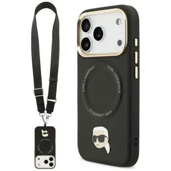 Karl Lagerfeld Big Strap Karl Metal Logo MagSafe vāciņš iPhone 17 Pro, melns
