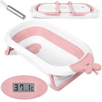 Ricokids RK-282 Saliekama bērnu vanniņa ar termometru, Balta/Rozā