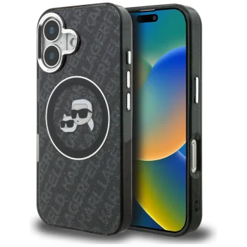 Karl Lagerfeld IML Glitter Karl & Choupette MagSafe vāciņš iPhone 16, melns