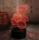 3D LED nakts lampiņa Lācis ar sirdi, RGB